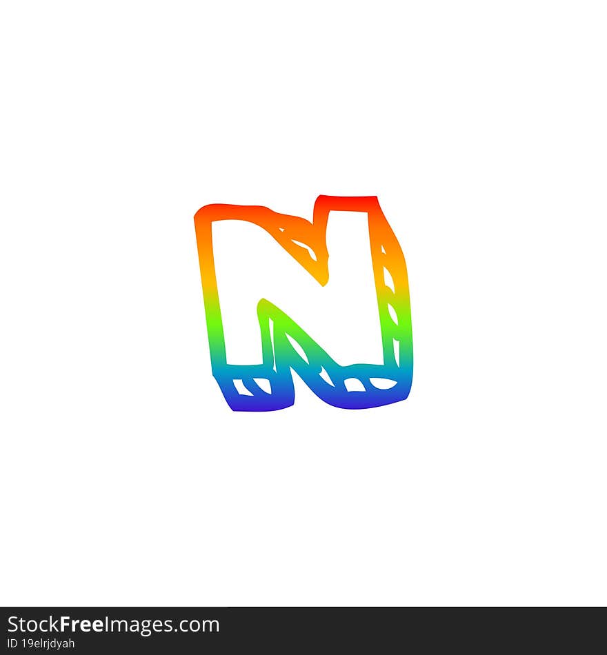 rainbow gradient line drawing of a cartoon letter n