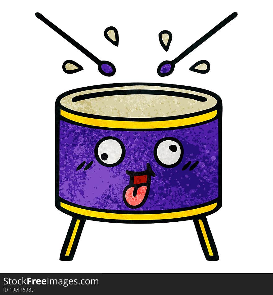 retro grunge texture cartoon of a drum