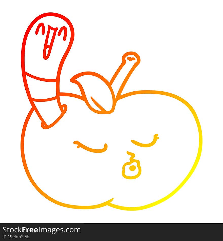 warm gradient line drawing of a cartoon worm in apple