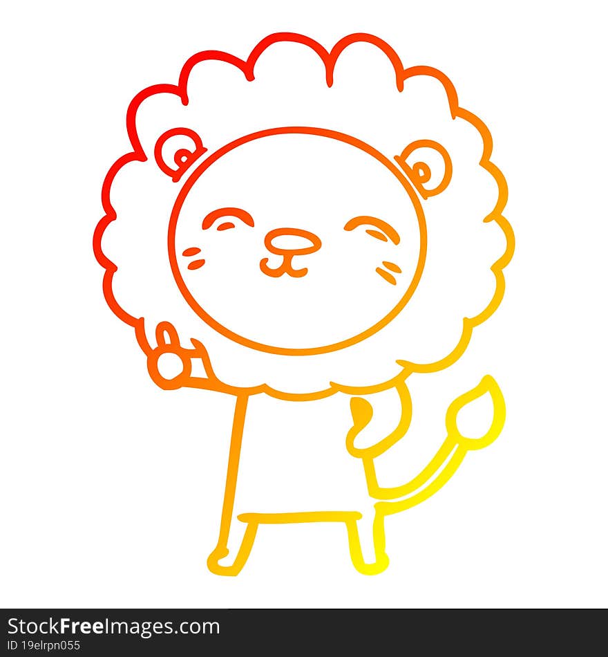 warm gradient line drawing of a cartoon lion