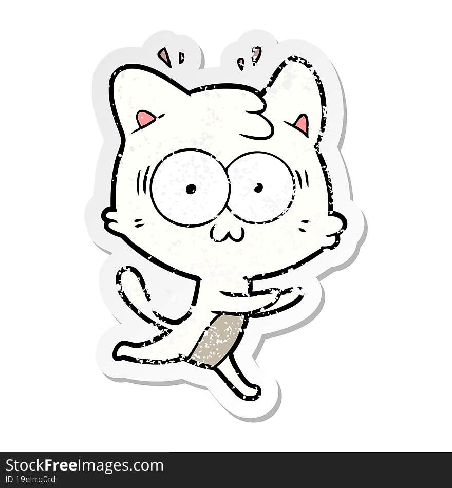 Distressed Sticker Of A Cartoon Surprised Cat Running