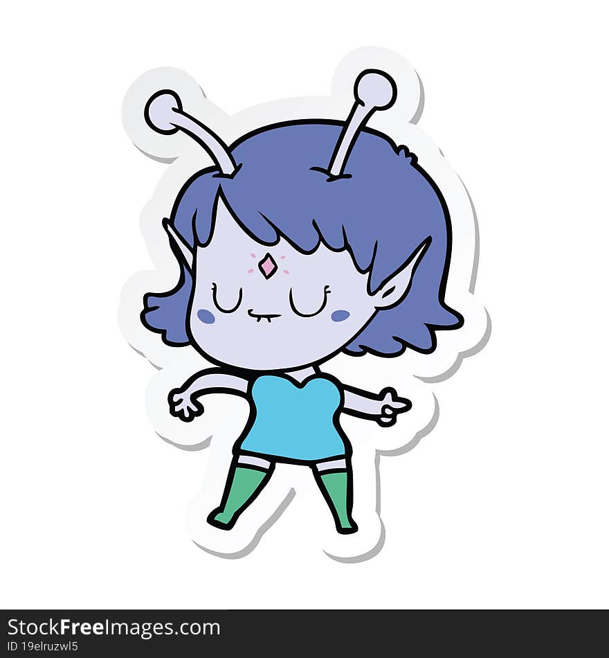 sticker of a cartoon alien girl