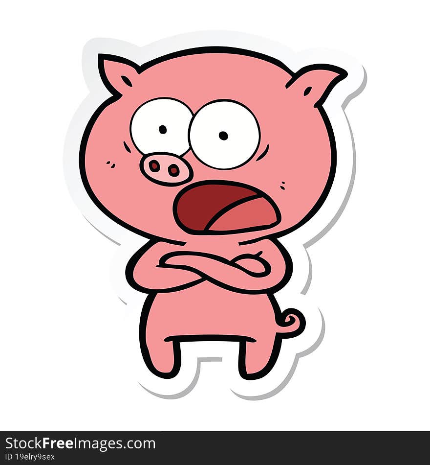 sticker of a cartoon pig shouting