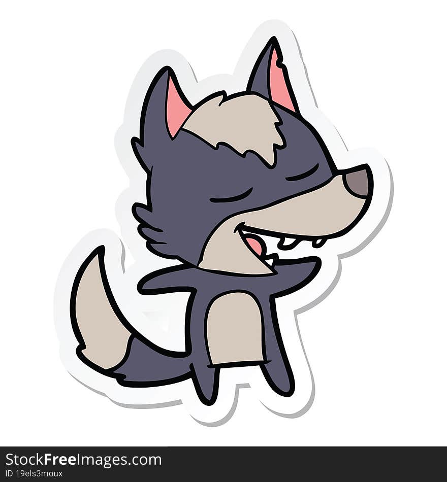 sticker of a cartoon wolf laughing