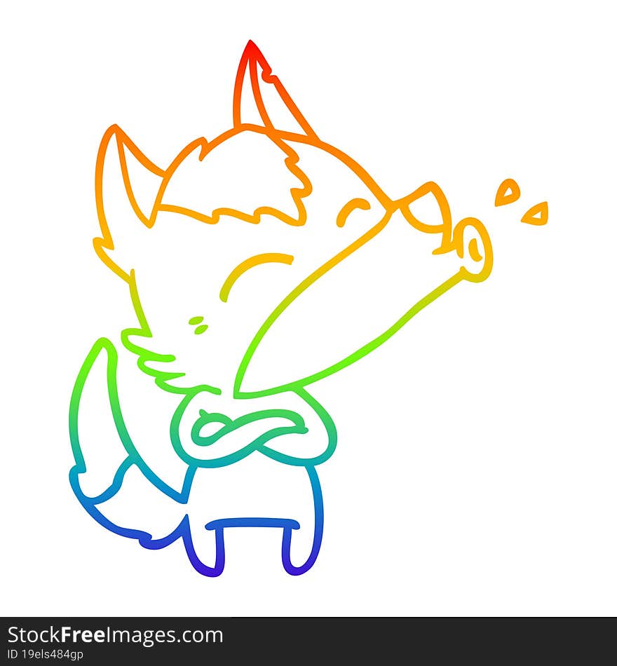 Rainbow Gradient Line Drawing Howling Wolf Cartoon