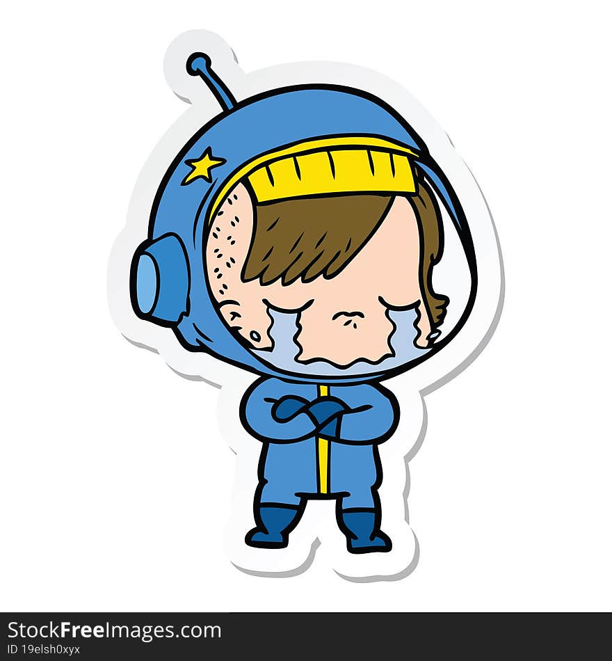 sticker of a cartoon crying astronaut girl