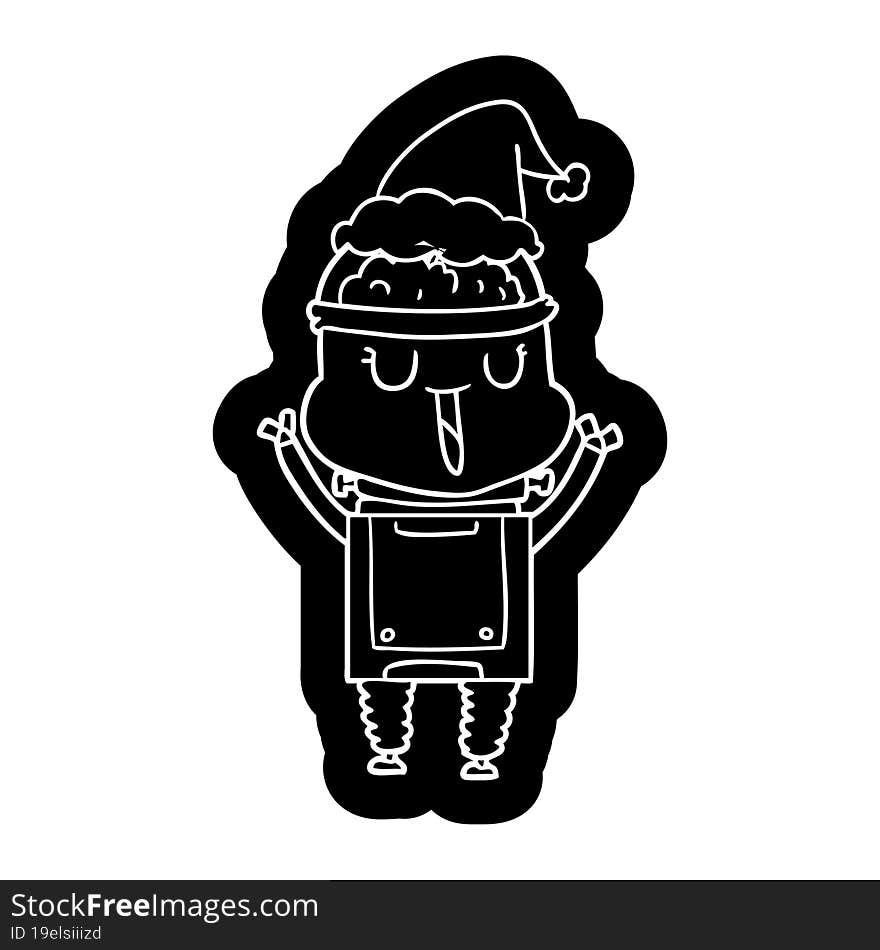 happy quirky cartoon icon of a robot wearing santa hat