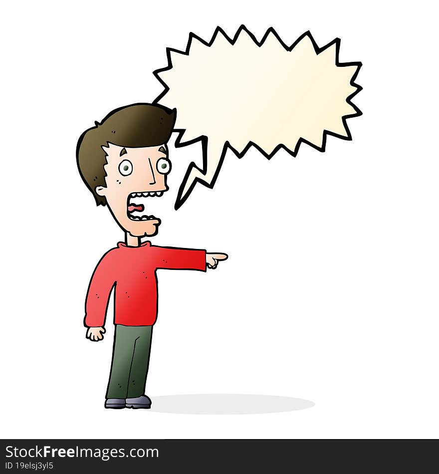 cartoon terrified man with speech bubble