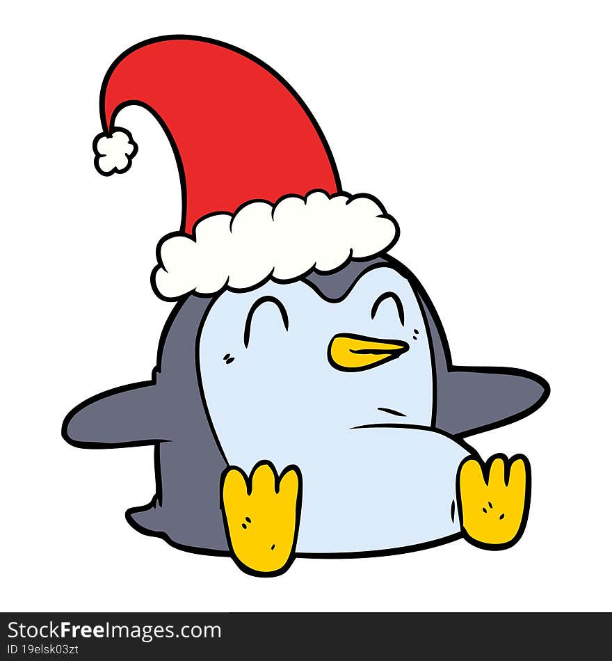 cartoon penguin wearing christmas hat. cartoon penguin wearing christmas hat