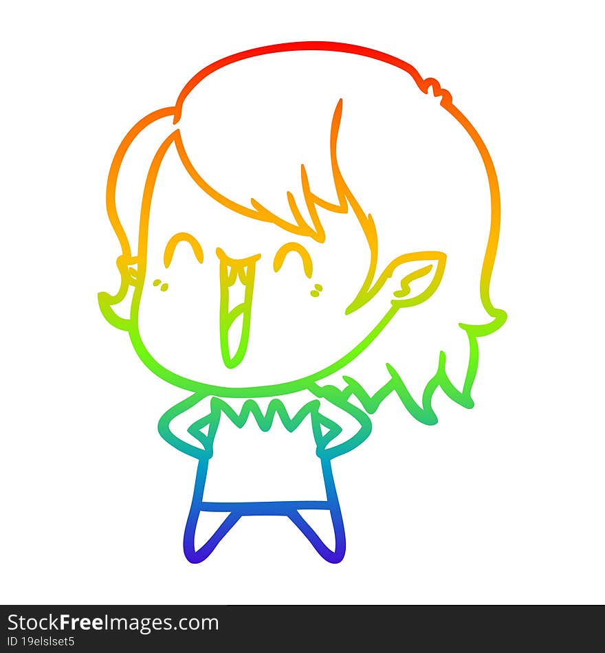 Rainbow Gradient Line Drawing Cute Cartoon Happy Vampire Girl