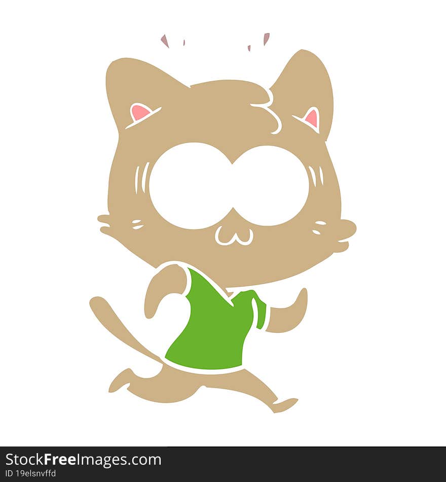 flat color style cartoon surprised cat running