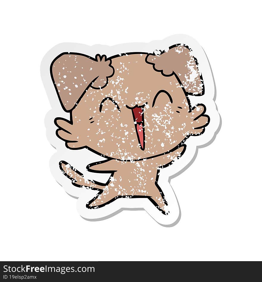 distressed sticker of a happy little dog cartoon