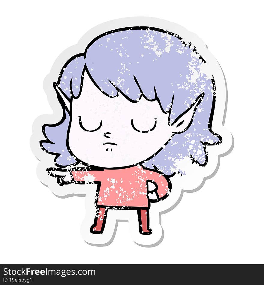 Distressed Sticker Of A Cartoon Elf Girl