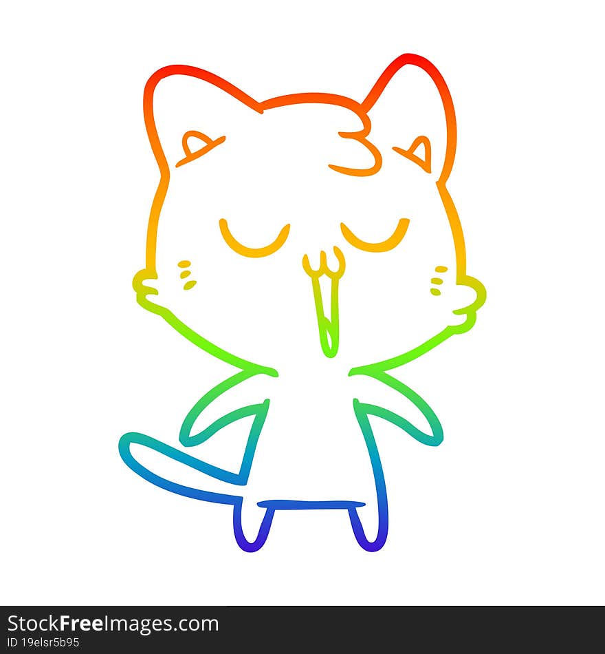 rainbow gradient line drawing cartoon cat singing