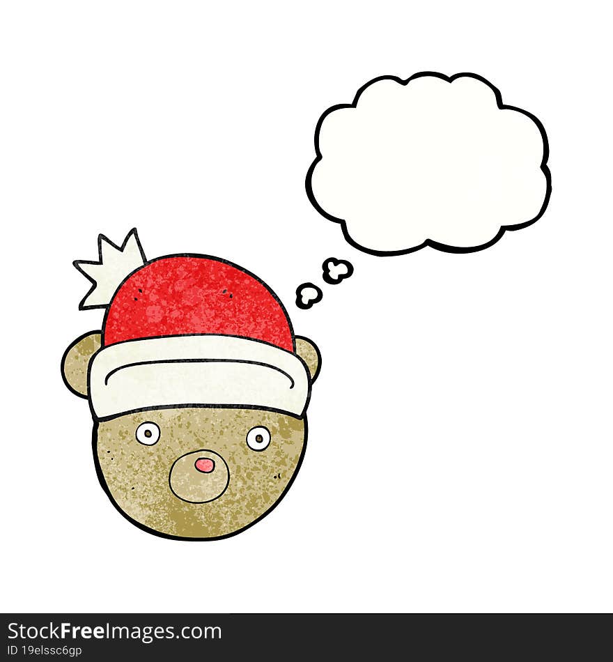 Thought Bubble Textured Cartoon Teddy Bear Wearing Christmas Hat