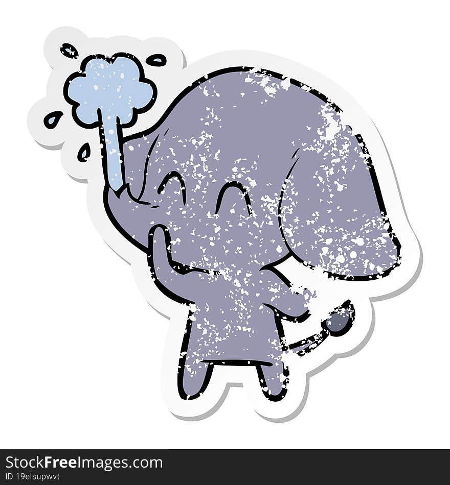 Distressed Sticker Of A Cute Cartoon Elephant Spouting Water