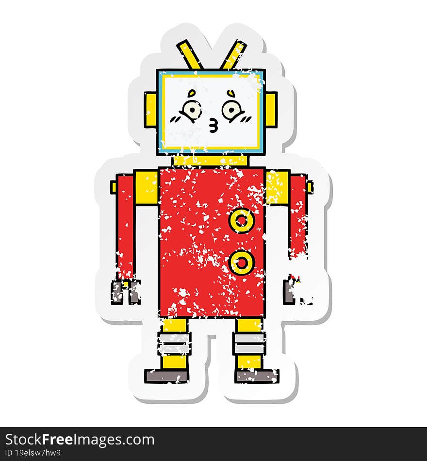 distressed sticker of a cute cartoon robot