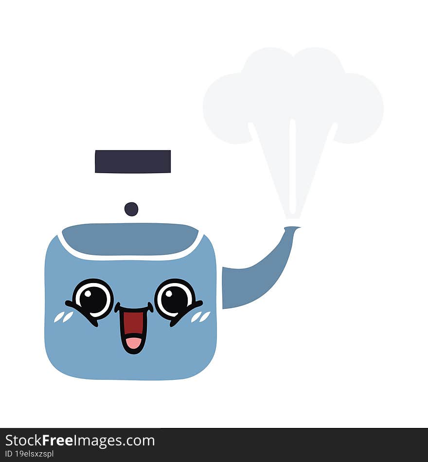 flat color retro cartoon steaming kettle