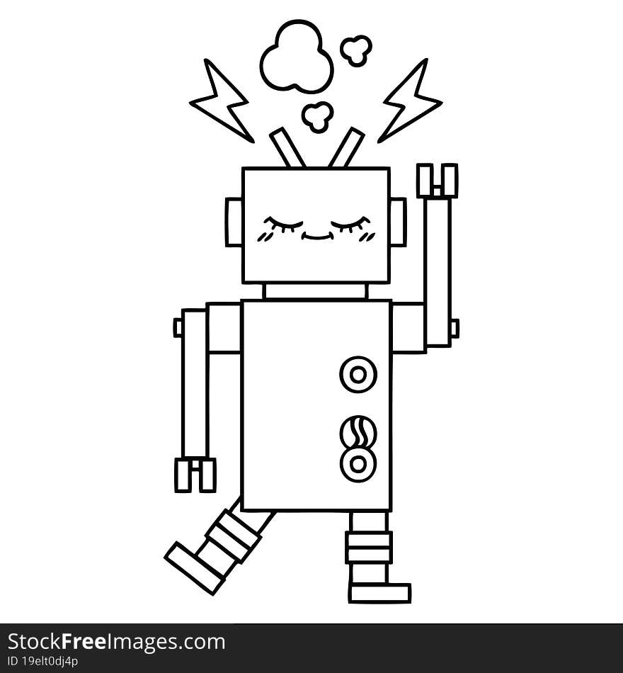 line drawing cartoon dancing robot