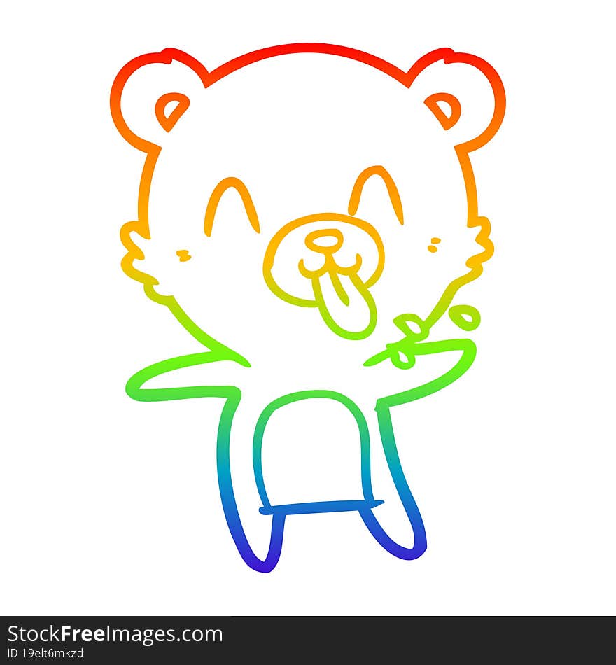 rainbow gradient line drawing of a rude cartoon polar bear sticking out tongue