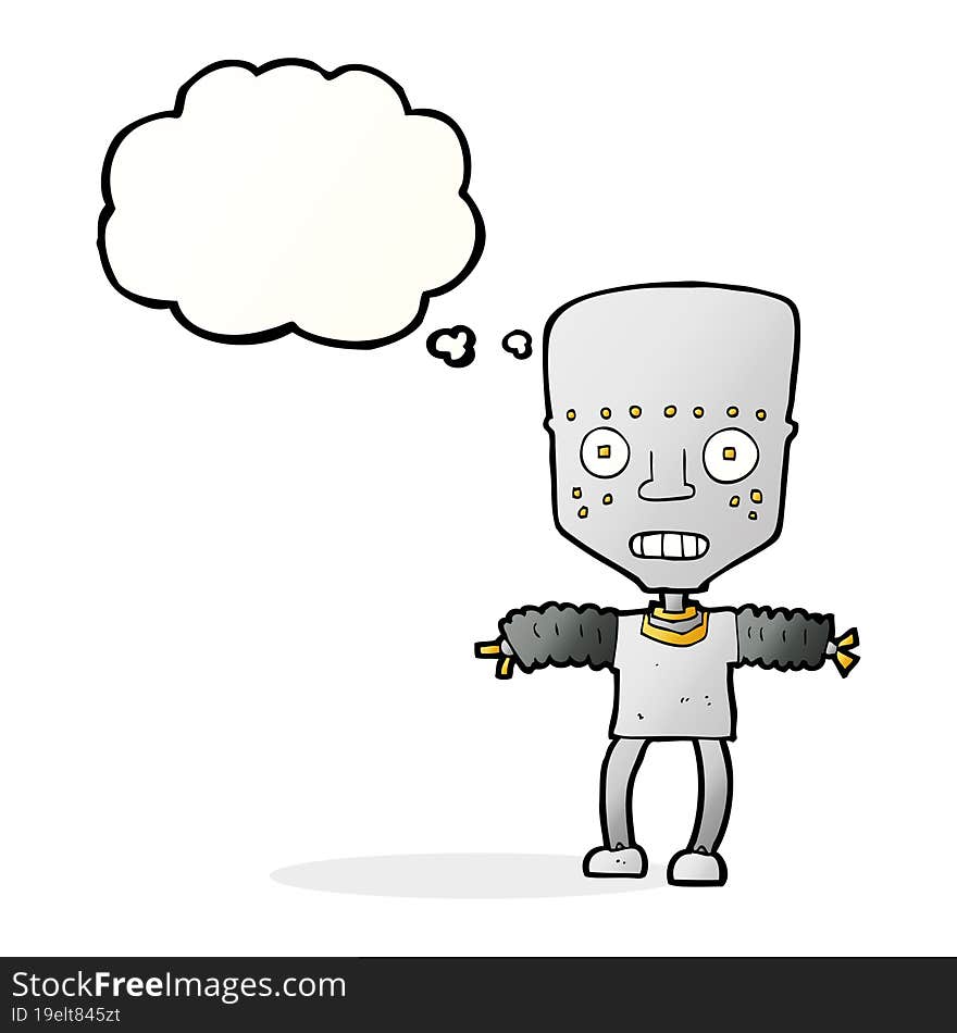 cartoon robot with thought bubble