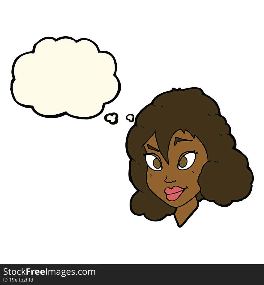 cartoon pretty woman with thought bubble