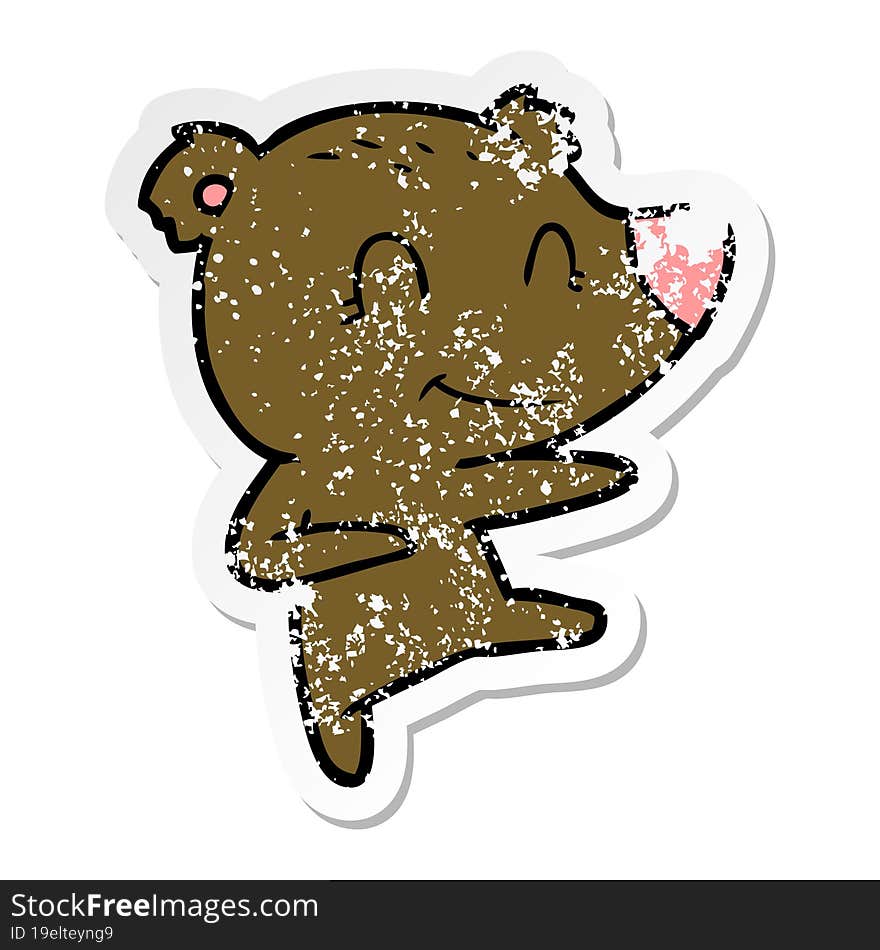 distressed sticker of a smiling dancing bear cartoon