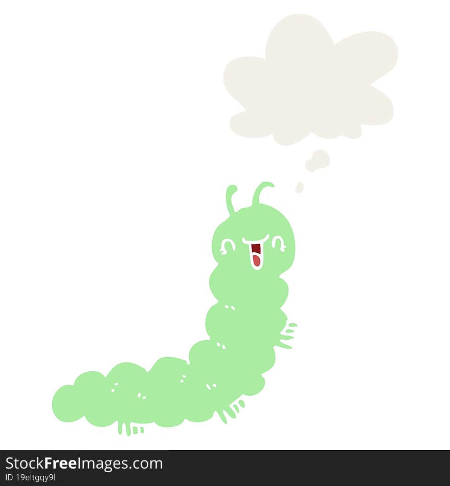 cartoon caterpillar and thought bubble in retro style