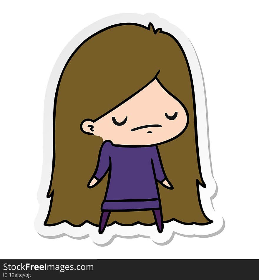 sticker cartoon illustration of a cute kawaii girl. sticker cartoon illustration of a cute kawaii girl