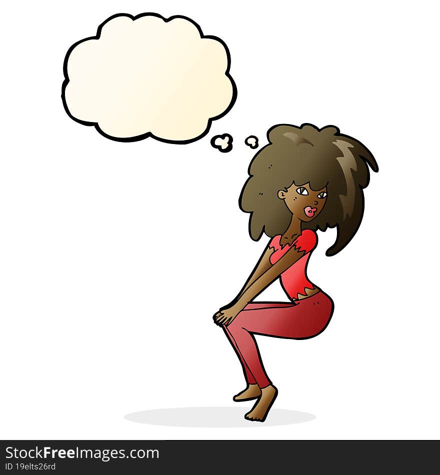 cartoon woman with big hair with thought bubble