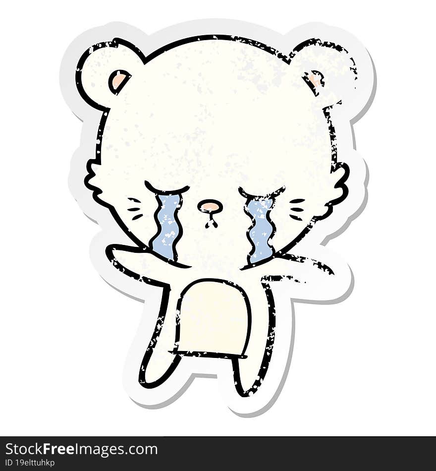 Distressed Sticker Of A Crying Cartoon Polarbear