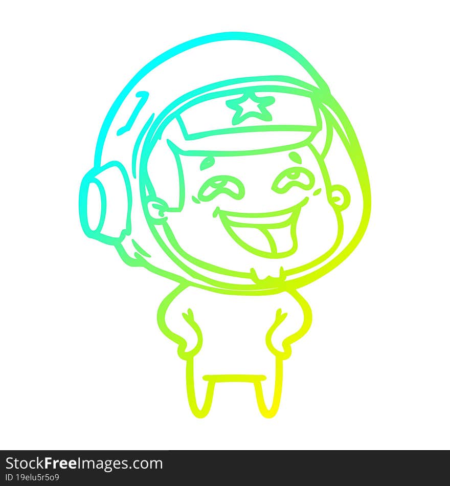 cold gradient line drawing of a cartoon laughing astronaut