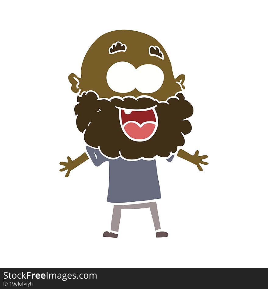 flat color style cartoon crazy happy man with beard