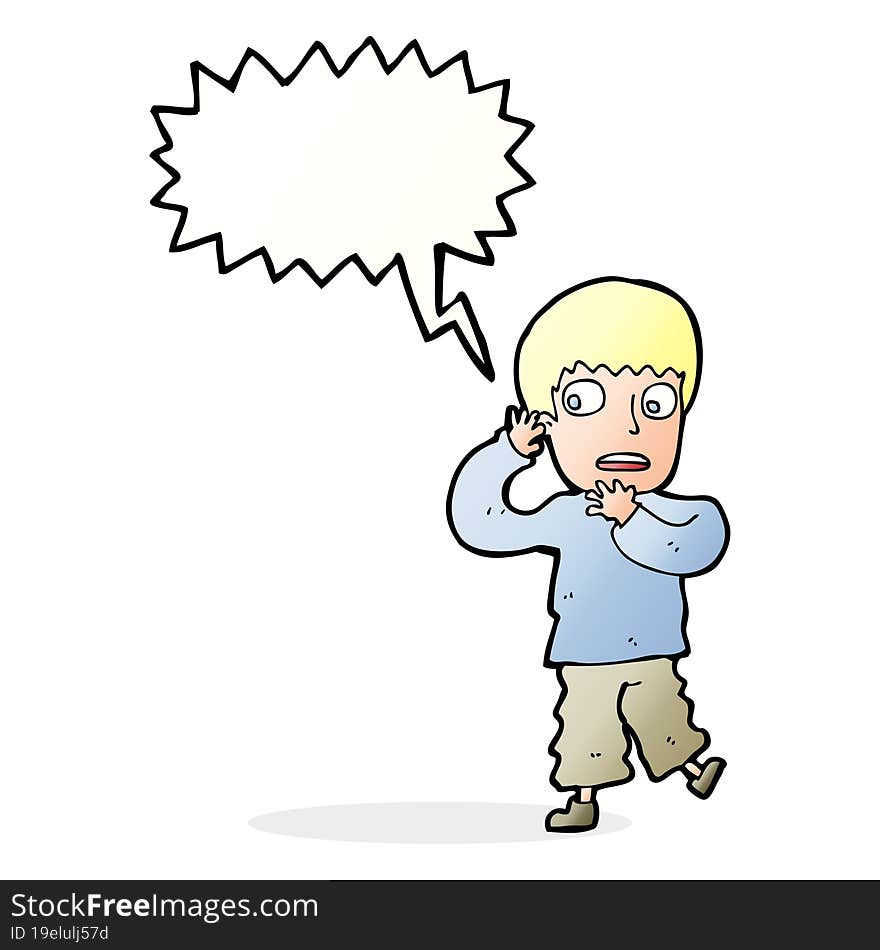 Cartoon Frightened Boy With Speech Bubble