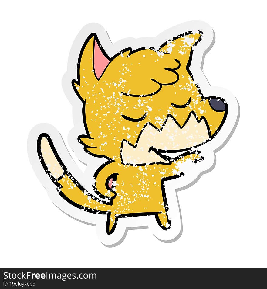 Distressed Sticker Of A Friendly Cartoon Fox