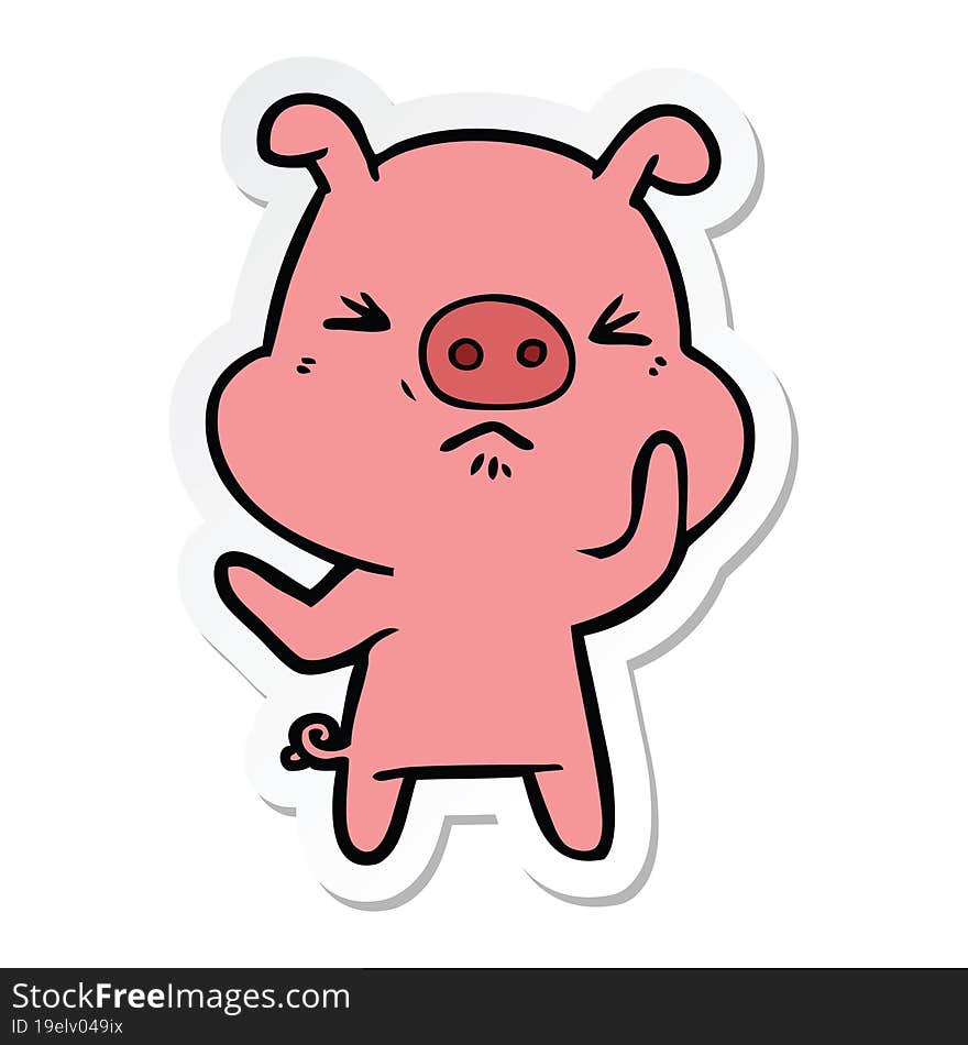 sticker of a cartoon angry pig