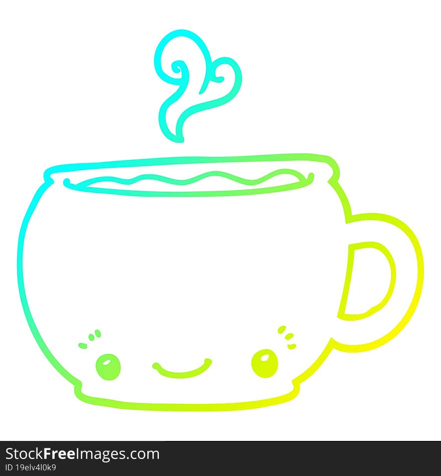 cold gradient line drawing of a cartoon hot cup of coffee