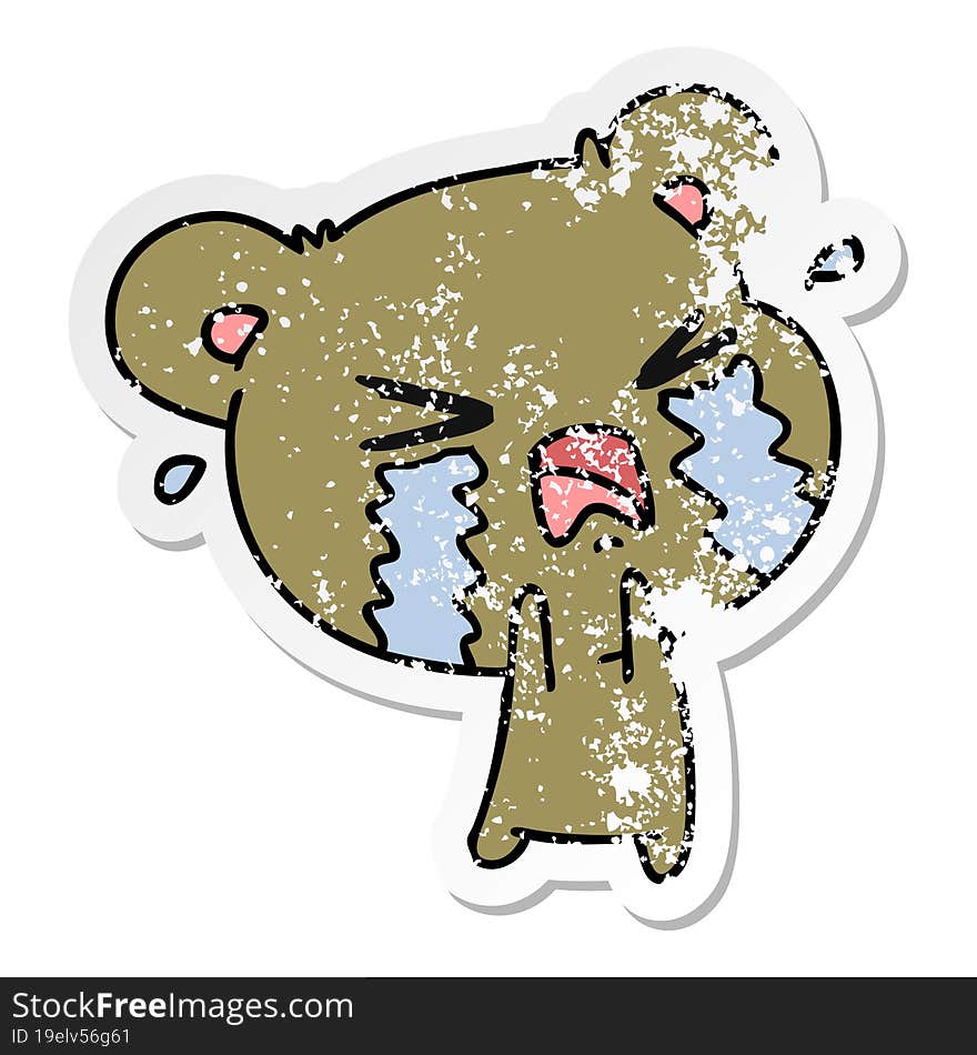 freehand drawn distressed sticker cartoon of a cute crying bear