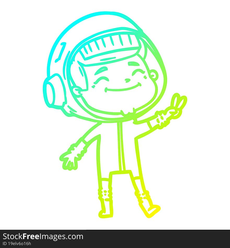 cold gradient line drawing of a happy cartoon astronaut