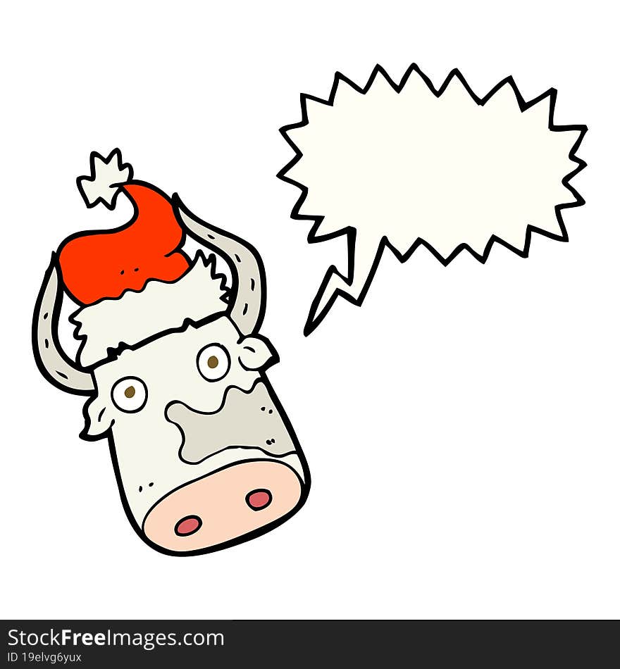 speech bubble cartoon cow wearing christmas hat