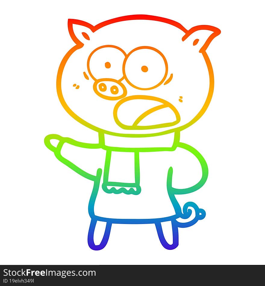 Rainbow Gradient Line Drawing Cartoon Pig Shouting