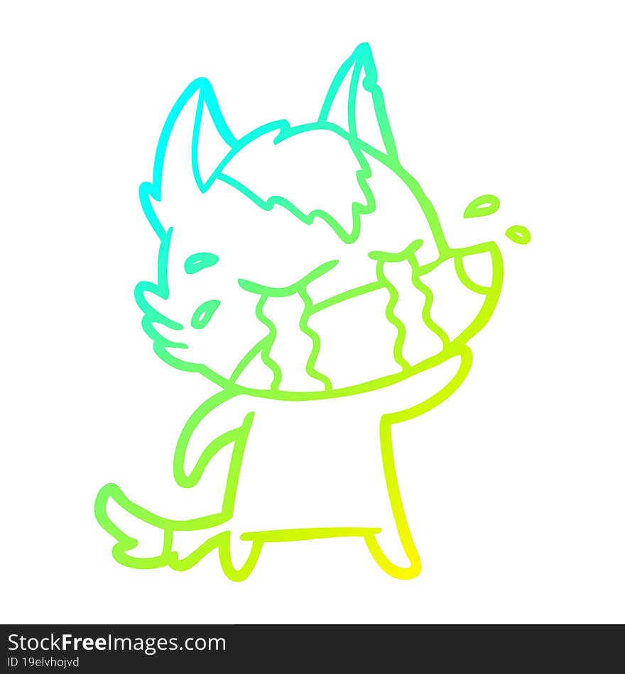 cold gradient line drawing cartoon crying wolf