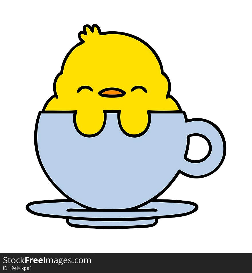 cartoon of a cute baby bird sitting in a tea cup. cartoon of a cute baby bird sitting in a tea cup