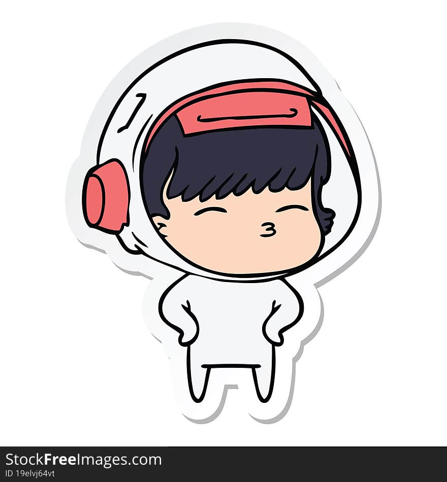 sticker of a cartoon curious astronaut