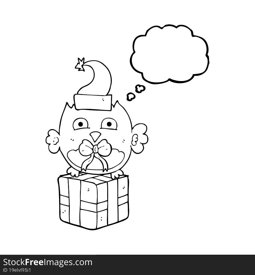 freehand drawn thought bubble cartoon christmas owl