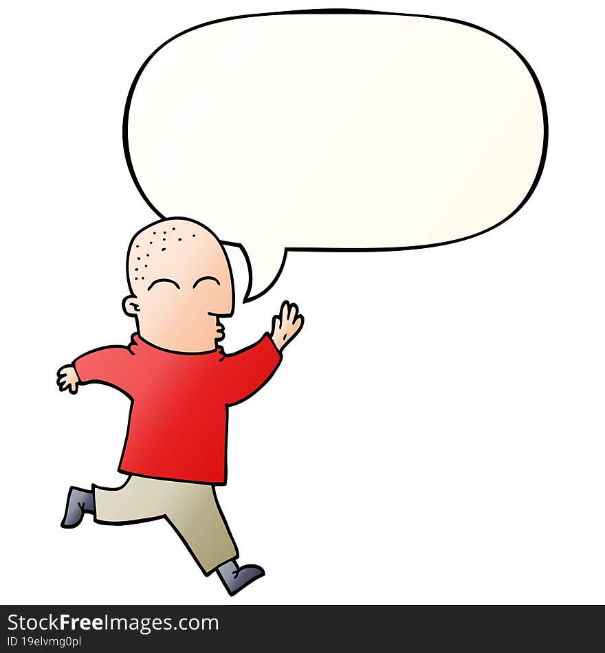 cartoon man running and speech bubble in smooth gradient style