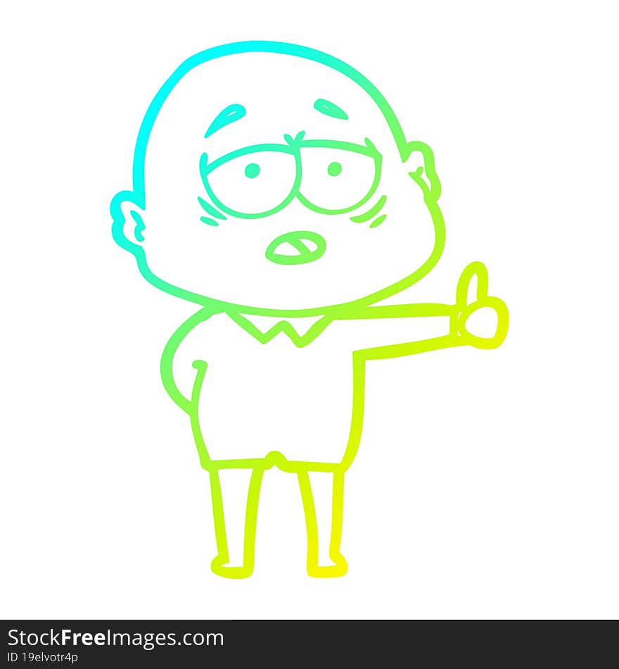 cold gradient line drawing cartoon tired bald man