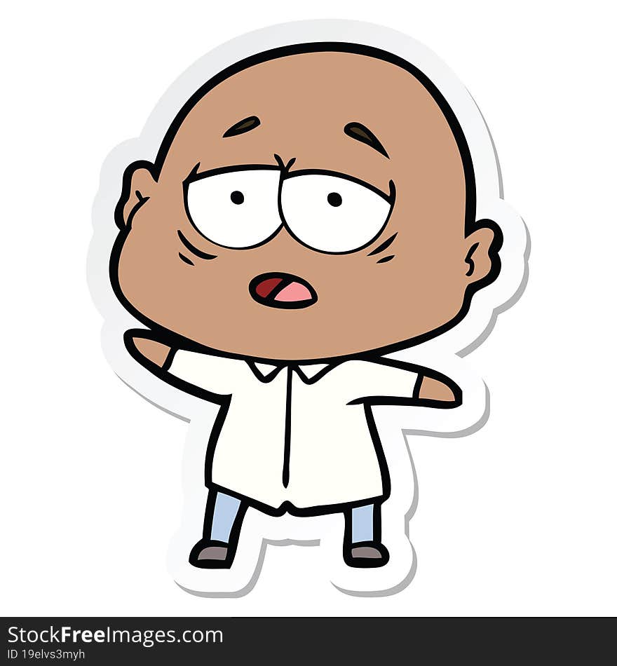 sticker of a cartoon tired bald man