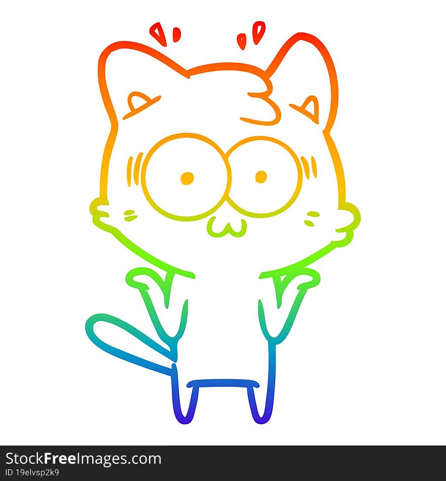 rainbow gradient line drawing cartoon surprised cat