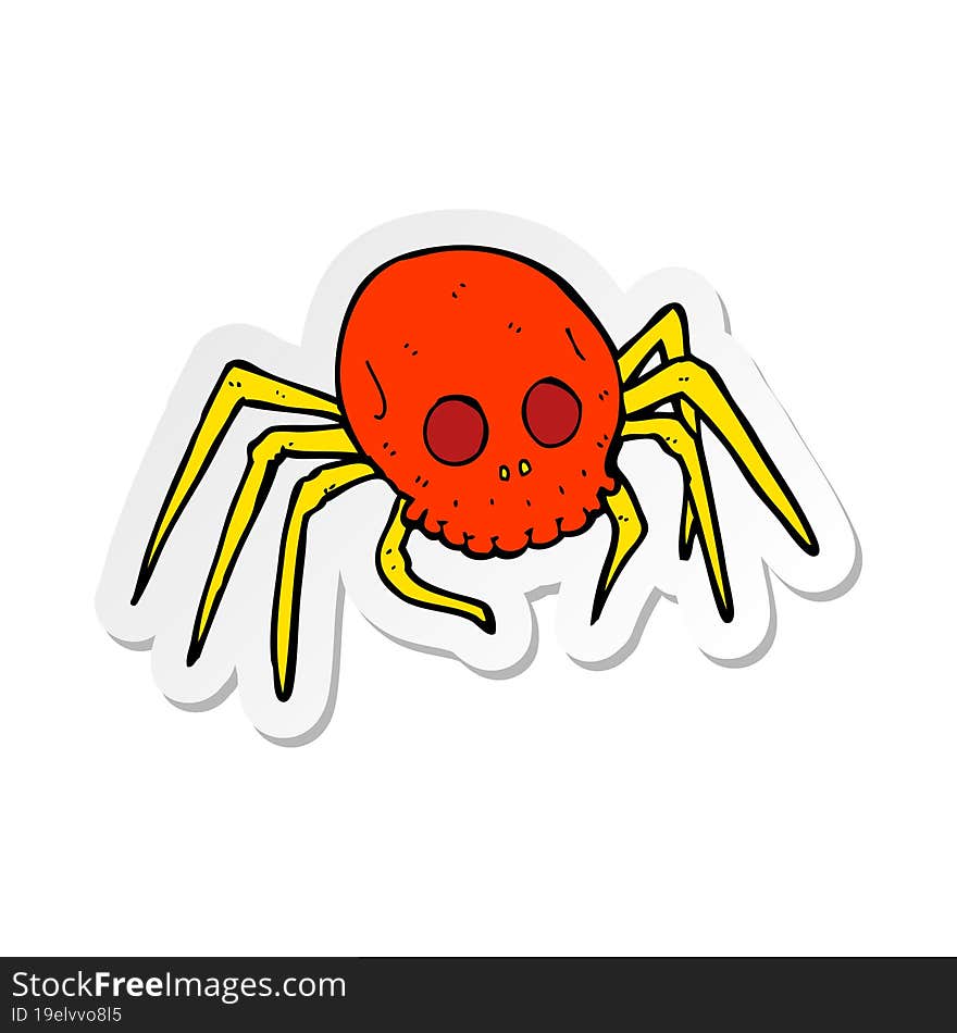 sticker of a cartoon spooky halloween skull spider